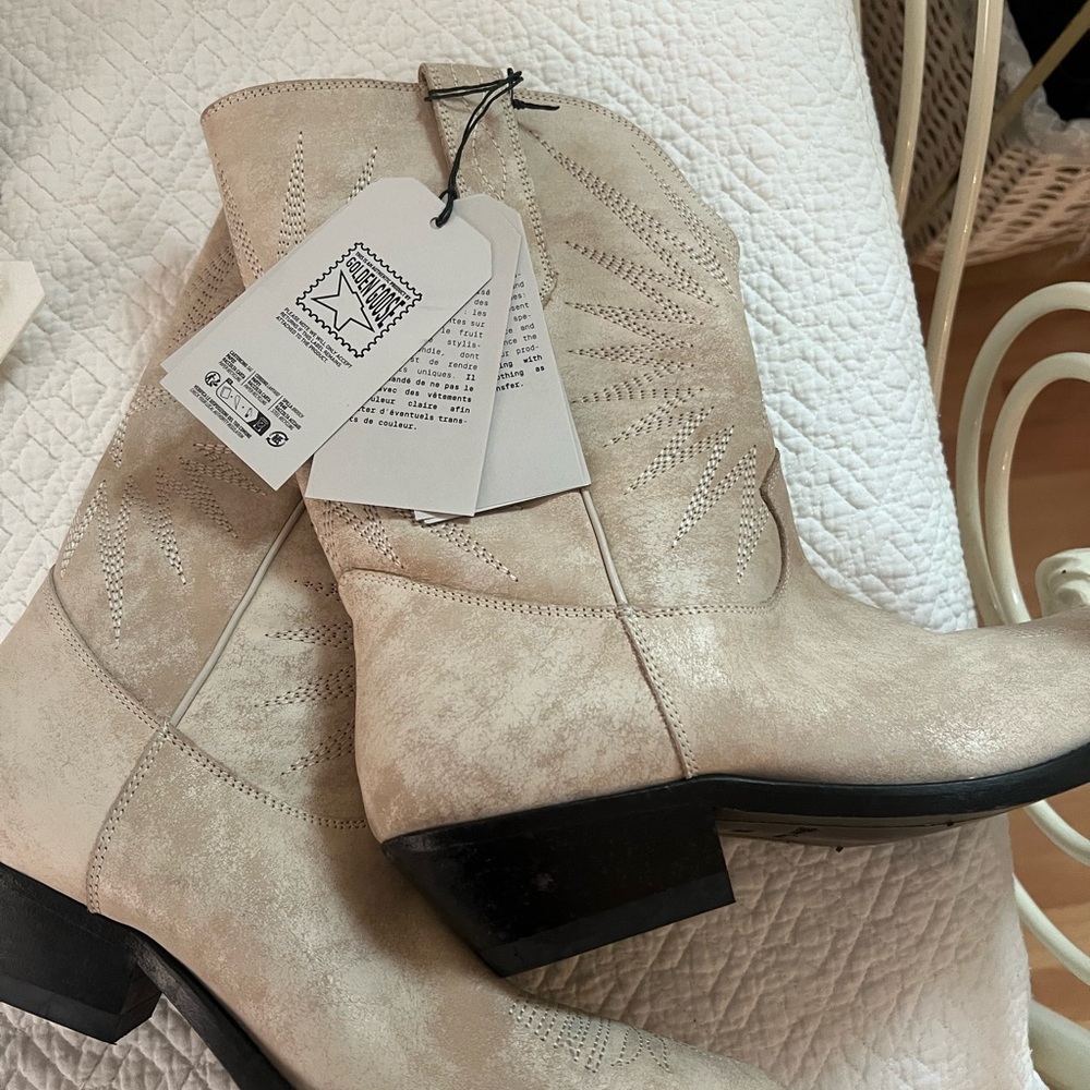Golden Goose Beige Leather Cowboy Boots